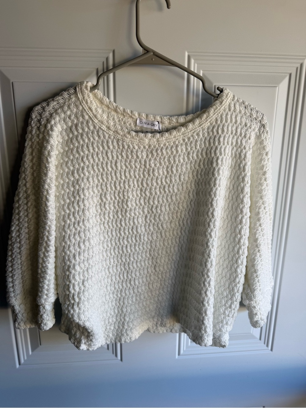 Olivia Grey Waffle-Knit Crewneck Sweater